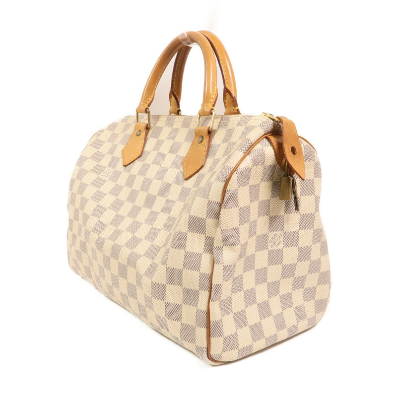 LOUIS VUITTON Damier Azur Speedy 30金扣手挽袋白色-2