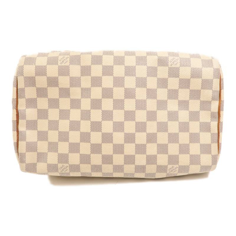 LOUIS VUITTON Damier Azur Speedy 30金扣手挽袋白色-3
