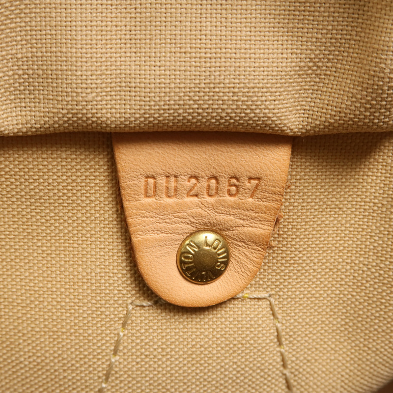 LOUIS VUITTON Damier Azur Speedy 30金扣手挽袋白色-6