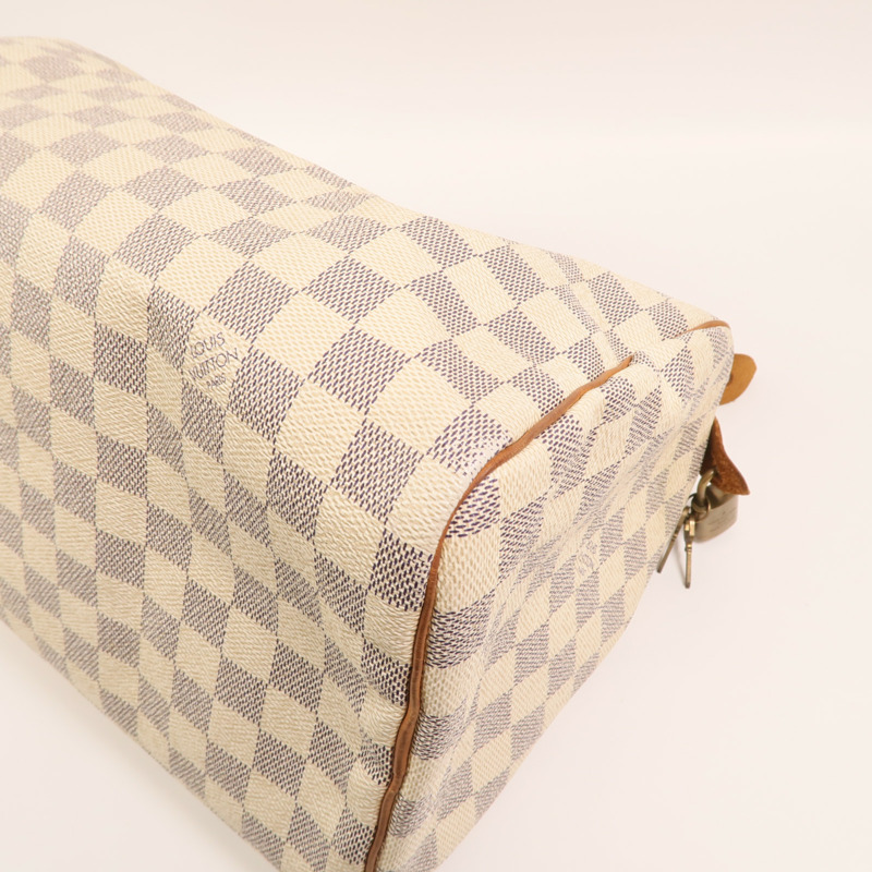 LOUIS VUITTON Damier Azur Speedy 30金扣手挽袋白色-9