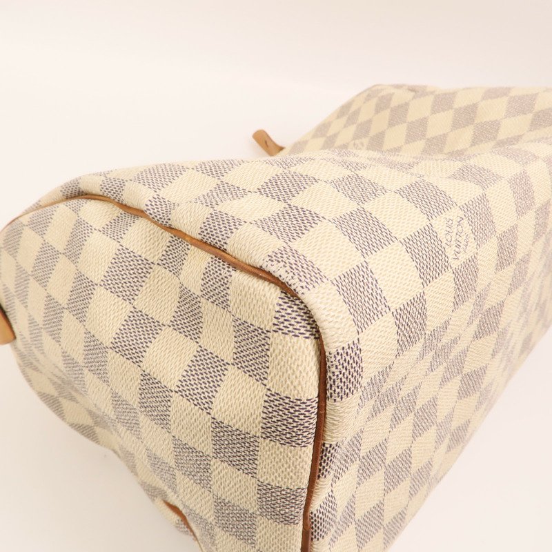 LOUIS VUITTON Damier Azur Speedy 30金扣手挽袋白色-10