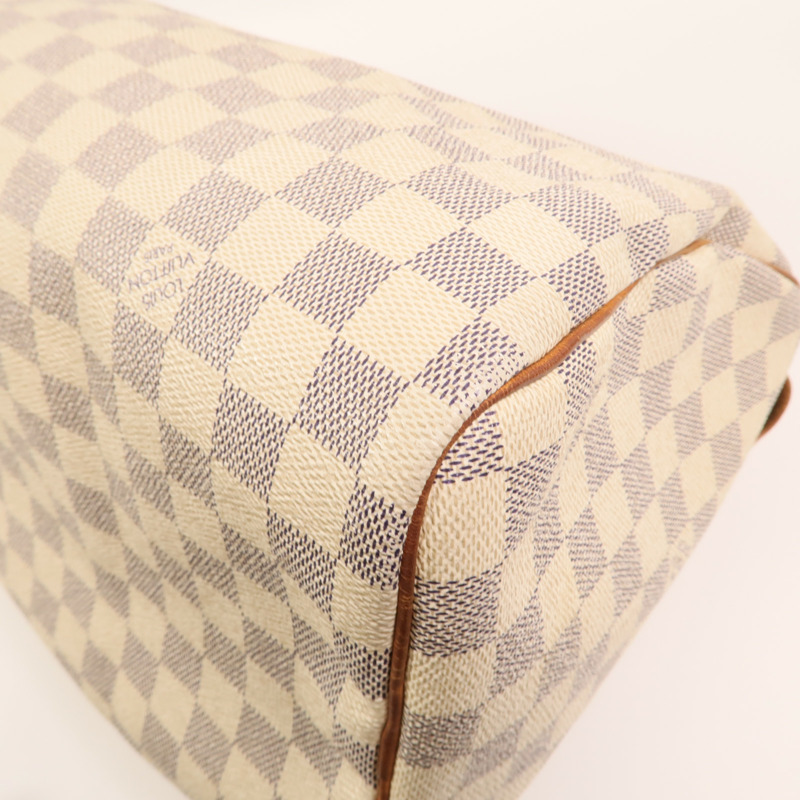 LOUIS VUITTON Damier Azur Speedy 30金扣手挽袋白色-11