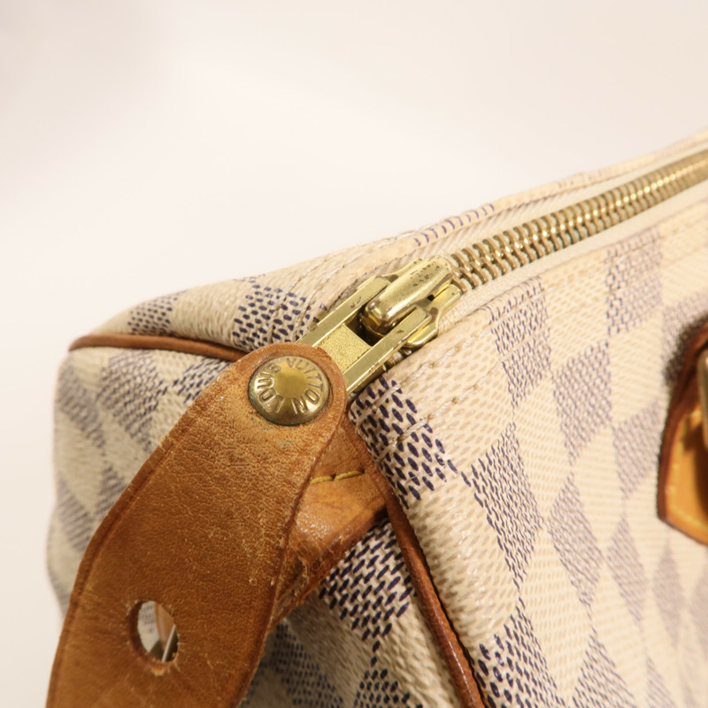 LOUIS VUITTON Damier Azur Speedy 30金扣手挽袋白色-14