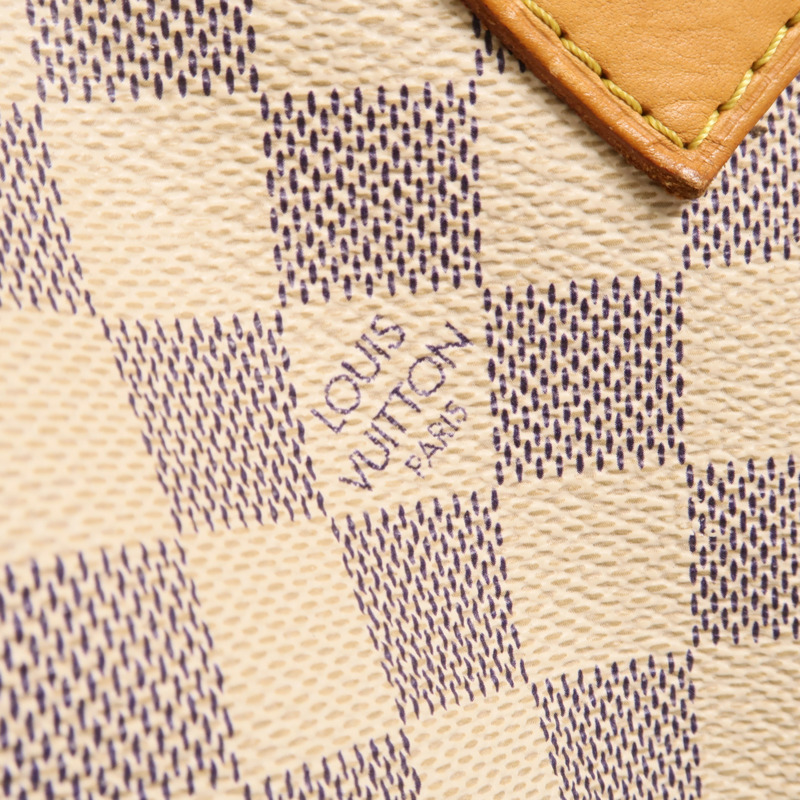 LOUIS VUITTON Damier Azur Speedy 30金扣手挽袋白色-16