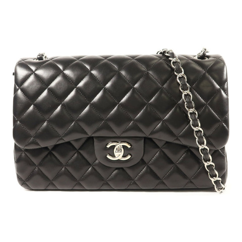 CHANEL 羊皮皮革Large Classic銀扣鏈帶肩背袋