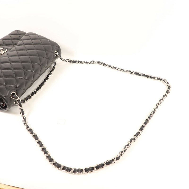 CHANEL 羊皮皮革Large Classic銀扣鏈帶肩背袋-4