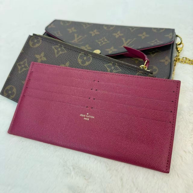 LV/路易威登 Felicie Pochette 經典老花 塗層帆布拼牛皮 三合一鏈條包腋下包手拿斜挎單肩包-2