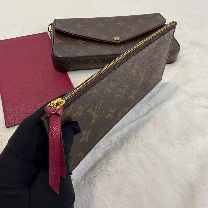LV/路易威登 Felicie Pochette 經典老花 塗層帆布拼牛皮 三合一鏈條包腋下包手拿斜挎單肩包-3