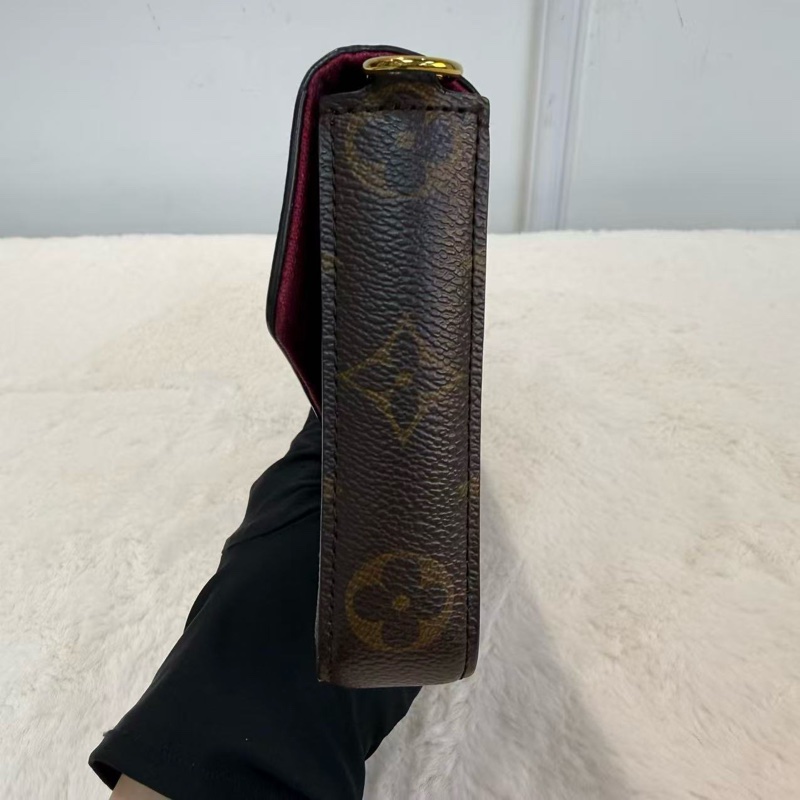 LV/路易威登 Felicie Pochette 經典老花 塗層帆布拼牛皮 三合一鏈條包腋下包手拿斜挎單肩包-4