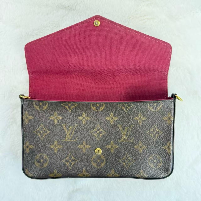 LV/路易威登 Felicie Pochette 經典老花 塗層帆布拼牛皮 三合一鏈條包腋下包手拿斜挎單肩包-6