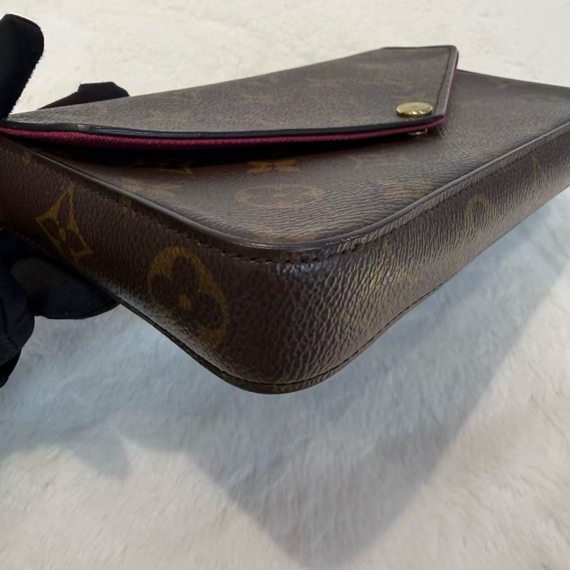 LV/路易威登 Felicie Pochette 經典老花 塗層帆布拼牛皮 三合一鏈條包腋下包手拿斜挎單肩包-8