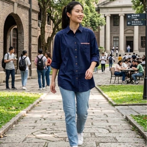 BURBERRY 藍標 深藍 寛版口袋戰馬休閒襯衫