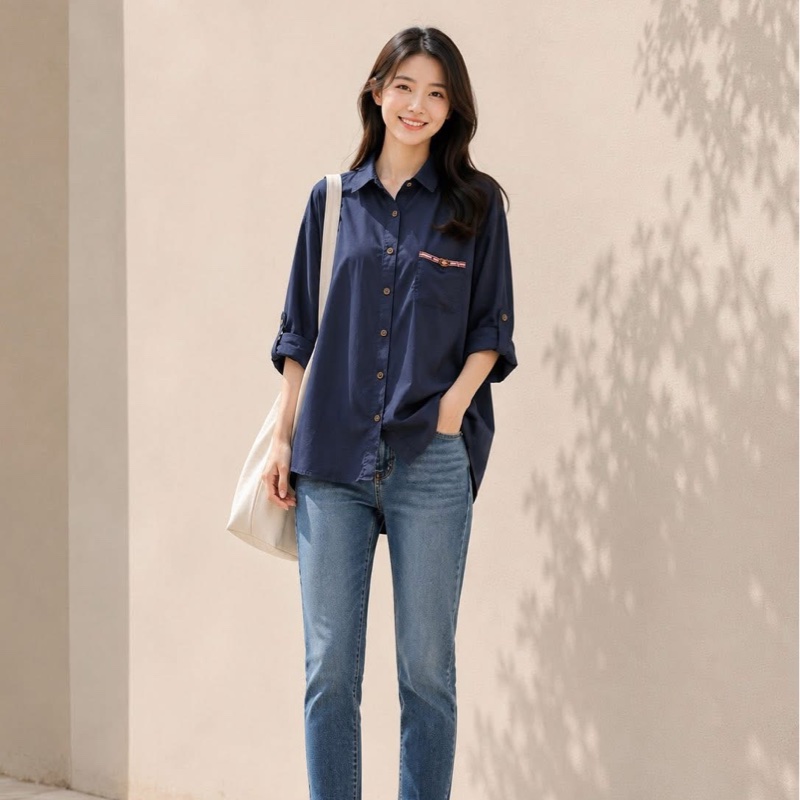 BURBERRY 藍標 深藍 寛版口袋戰馬休閒襯衫-0