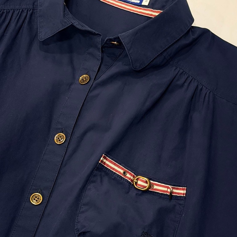 BURBERRY 藍標 深藍 寛版口袋戰馬休閒襯衫-4