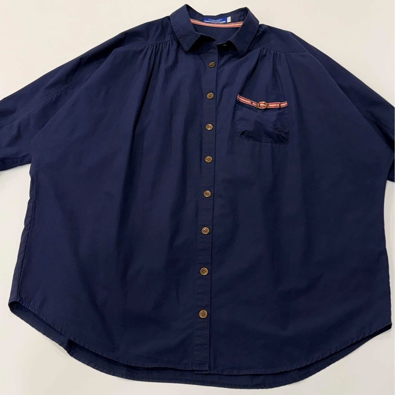 BURBERRY 藍標 深藍 寛版口袋戰馬休閒襯衫-6