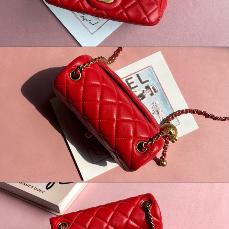😍春夏必配 Chanel 糖果紅羊皮款可愛方胖子-2