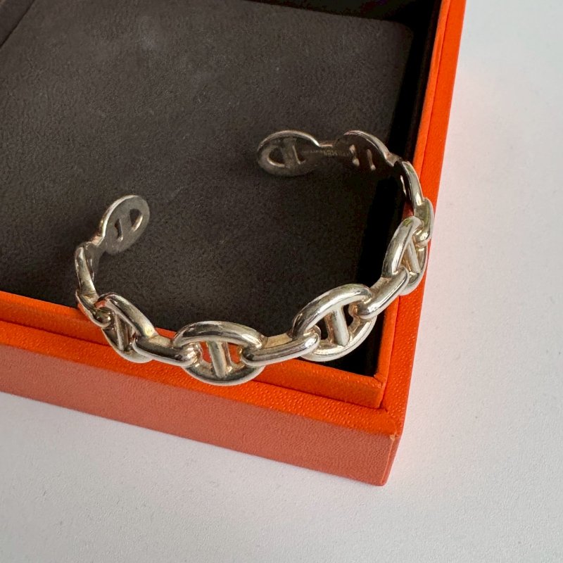 😍手上缺這個 Hermes 純銀豬鼻子調節手環-0