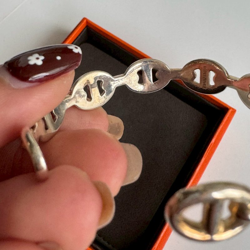 😍手上缺這個 Hermes 純銀豬鼻子調節手環-4