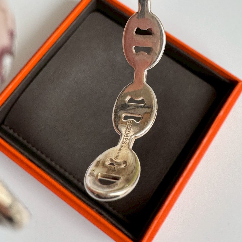 😍手上缺這個 Hermes 純銀豬鼻子調節手環-7