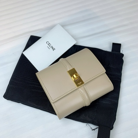 賽琳/Celine  杏色 牛皮革襯里牛皮革織物 4 x 4 x 2英吋(10.5 x 9.5 x 4釐米)