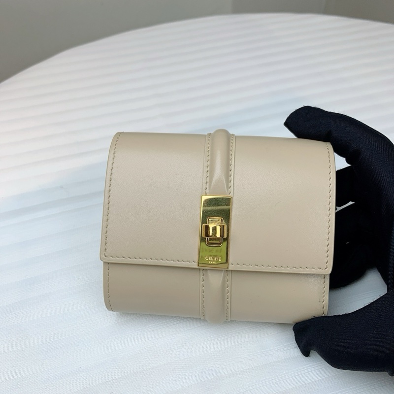 賽琳/Celine  杏色 牛皮革襯里牛皮革織物 4 x 4 x 2英吋(10.5 x 9.5 x 4釐米)-1