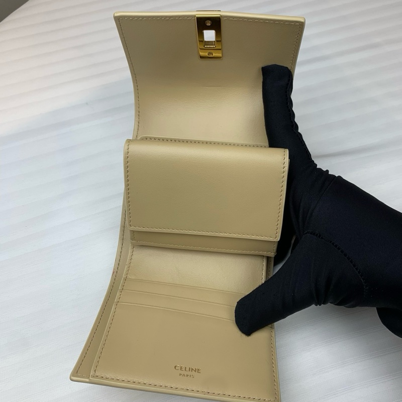 賽琳/Celine  杏色 牛皮革襯里牛皮革織物 4 x 4 x 2英吋(10.5 x 9.5 x 4釐米)-6