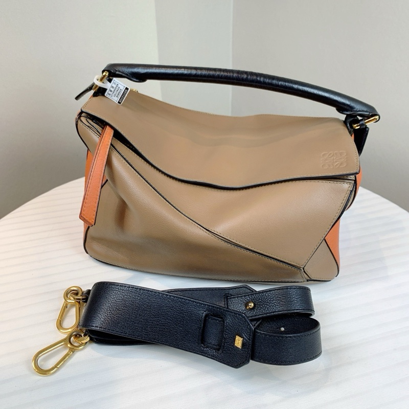 羅意威/Loewe  拼色袋 橙色配杏色 黑色肩帶 30*12*17-0