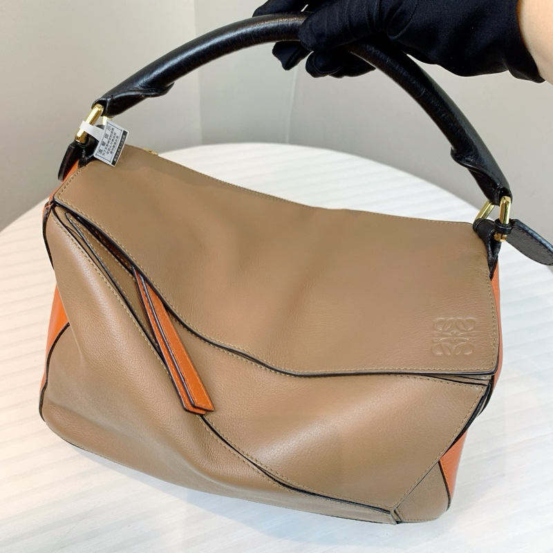 羅意威/Loewe  拼色袋 橙色配杏色 黑色肩帶 30*12*17-1