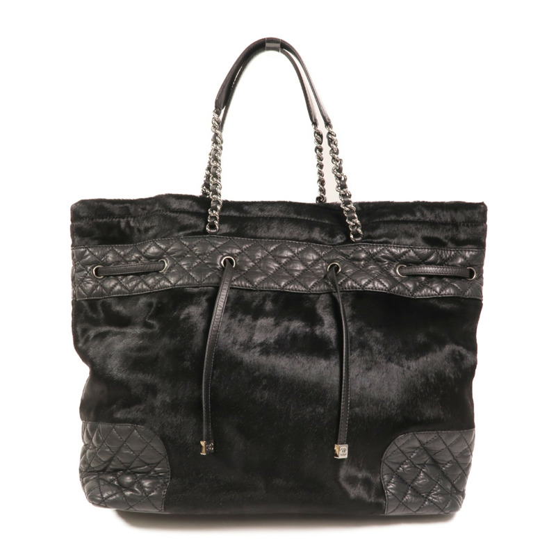 CHANEL 馬毛/牛皮皮革Totebag銀扣鏈帶手挽袋-0
