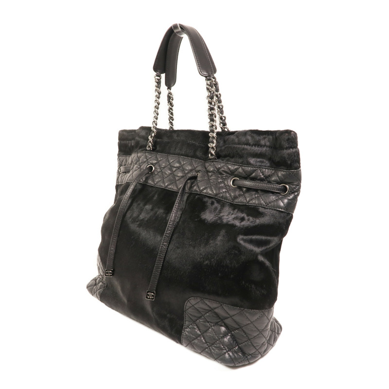 CHANEL 馬毛/牛皮皮革Totebag銀扣鏈帶手挽袋-2