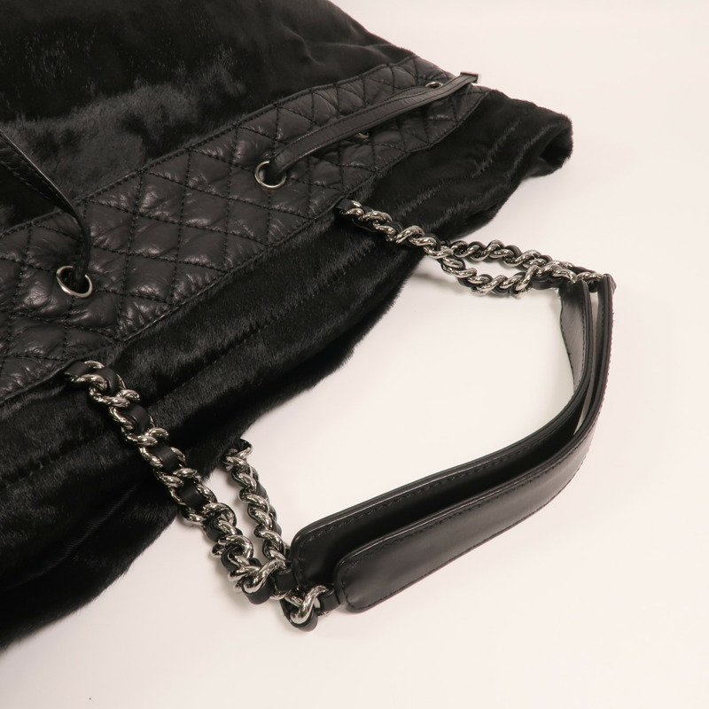 CHANEL 馬毛/牛皮皮革Totebag銀扣鏈帶手挽袋-7