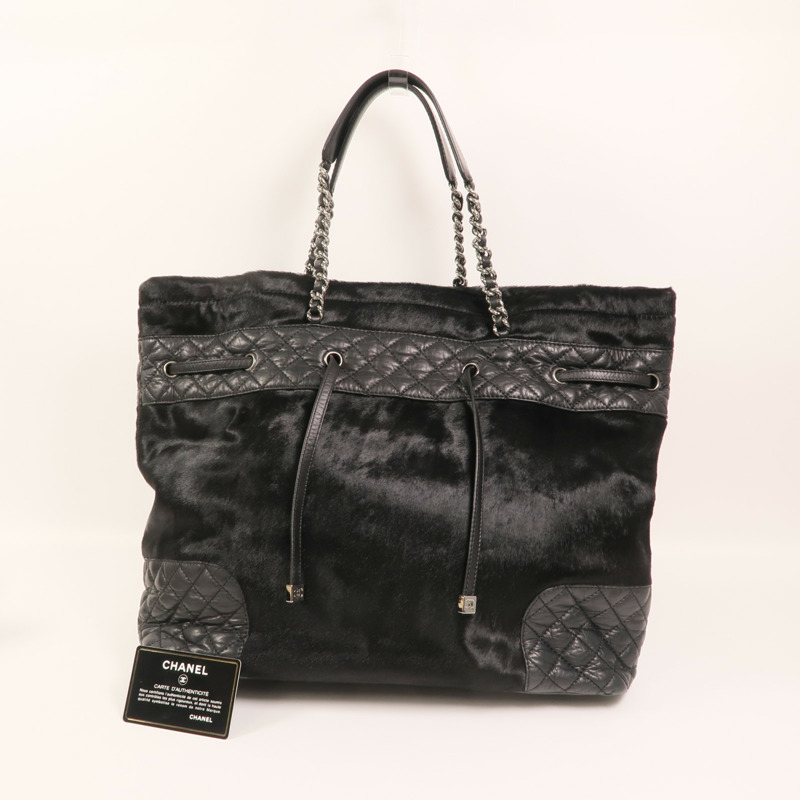 CHANEL 馬毛/牛皮皮革Totebag銀扣鏈帶手挽袋-9
