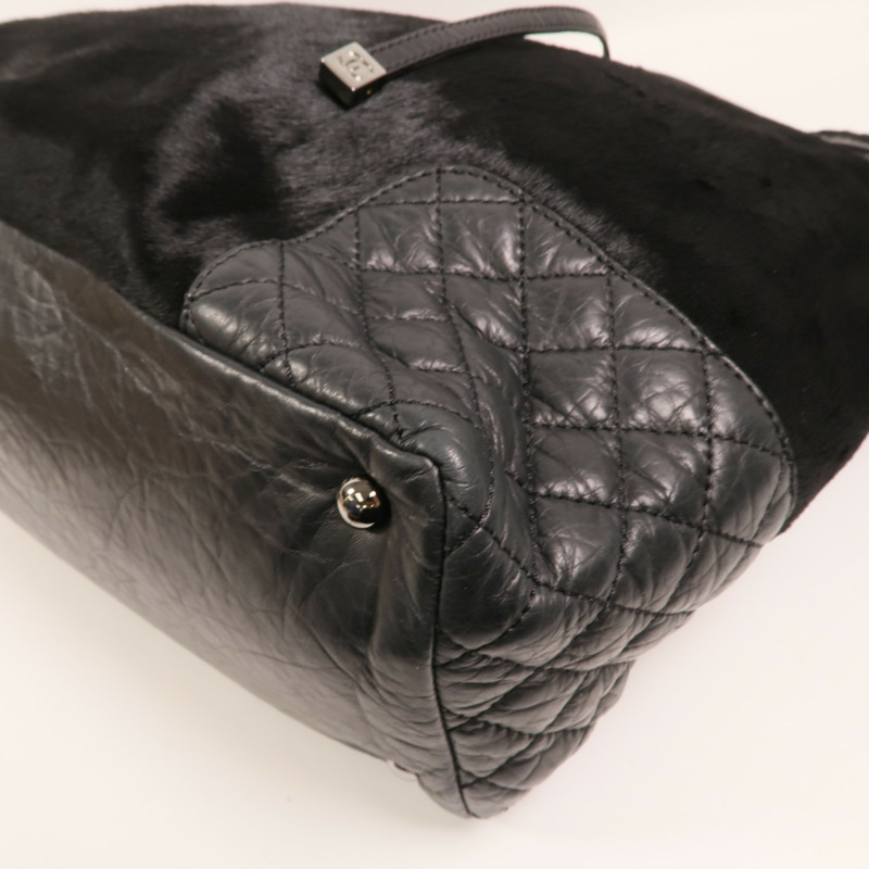 CHANEL 馬毛/牛皮皮革Totebag銀扣鏈帶手挽袋-11