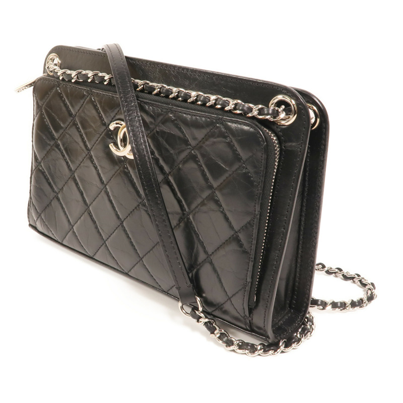 CHANEL 牛皮皮革Chain Shoulder銀扣鏈帶肩背袋-2