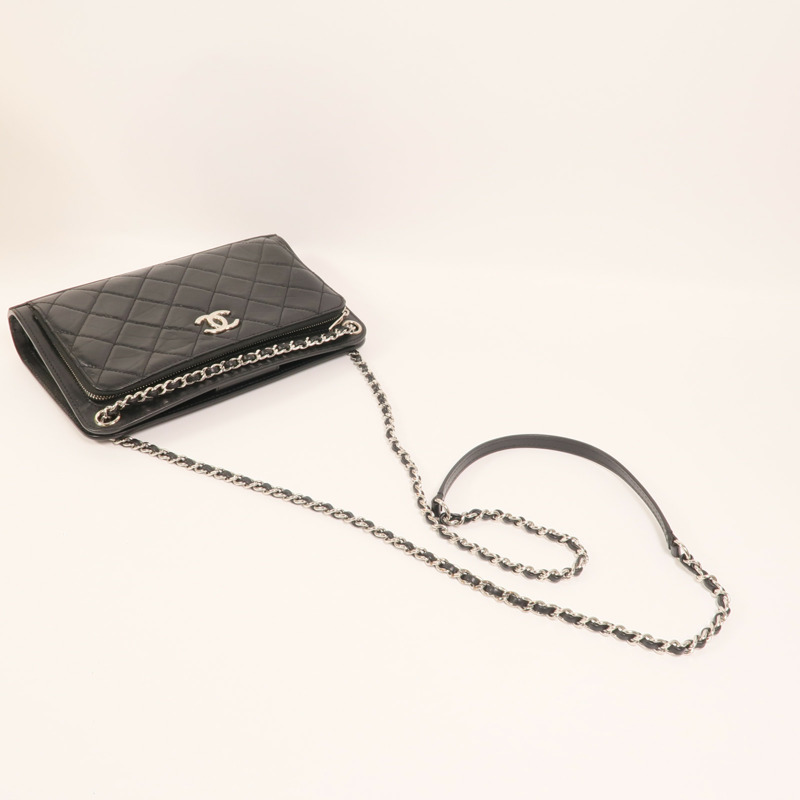 CHANEL 牛皮皮革Chain Shoulder銀扣鏈帶肩背袋-7