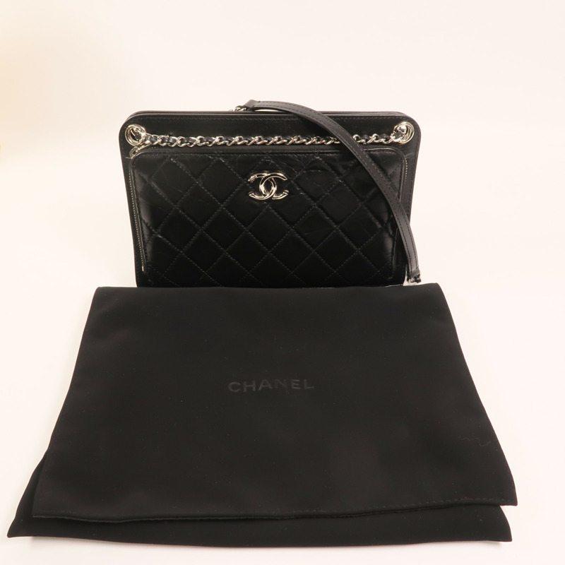 CHANEL 牛皮皮革Chain Shoulder銀扣鏈帶肩背袋-8