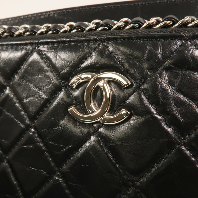 CHANEL 牛皮皮革Chain Shoulder銀扣鏈帶肩背袋-13