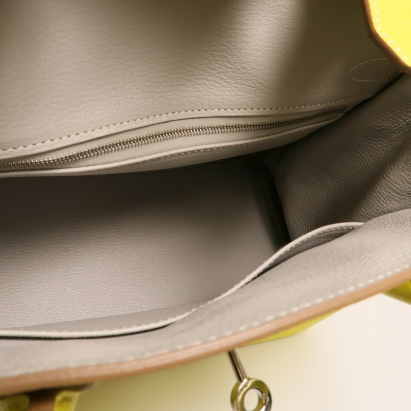 HERMES Epsom皮革Birkin30銀扣手挽袋Lime-4