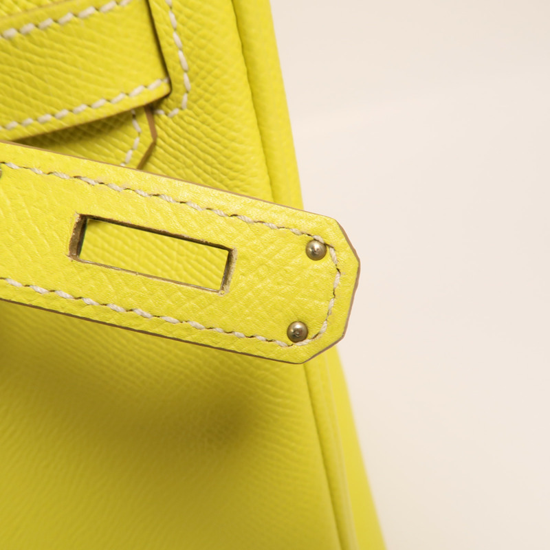 HERMES Epsom皮革Birkin30銀扣手挽袋Lime-6