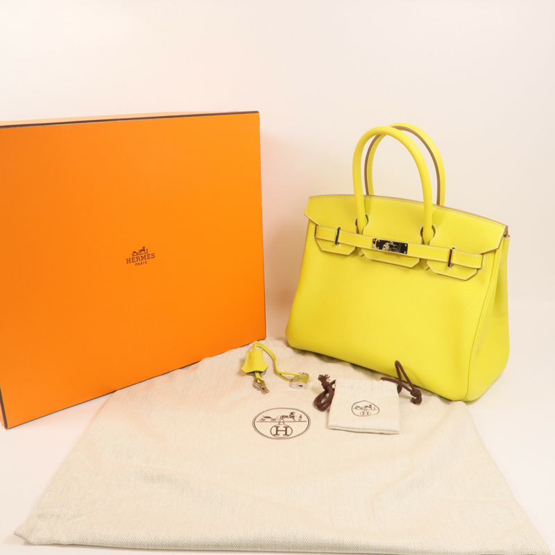 HERMES Epsom皮革Birkin30銀扣手挽袋Lime-8