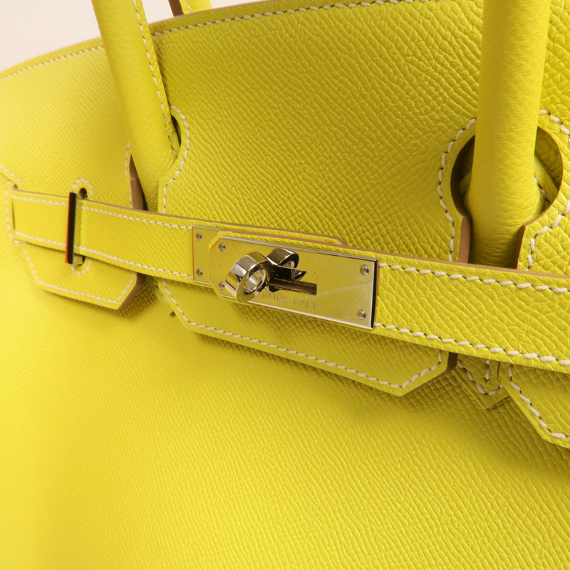 HERMES Epsom皮革Birkin30銀扣手挽袋Lime-14