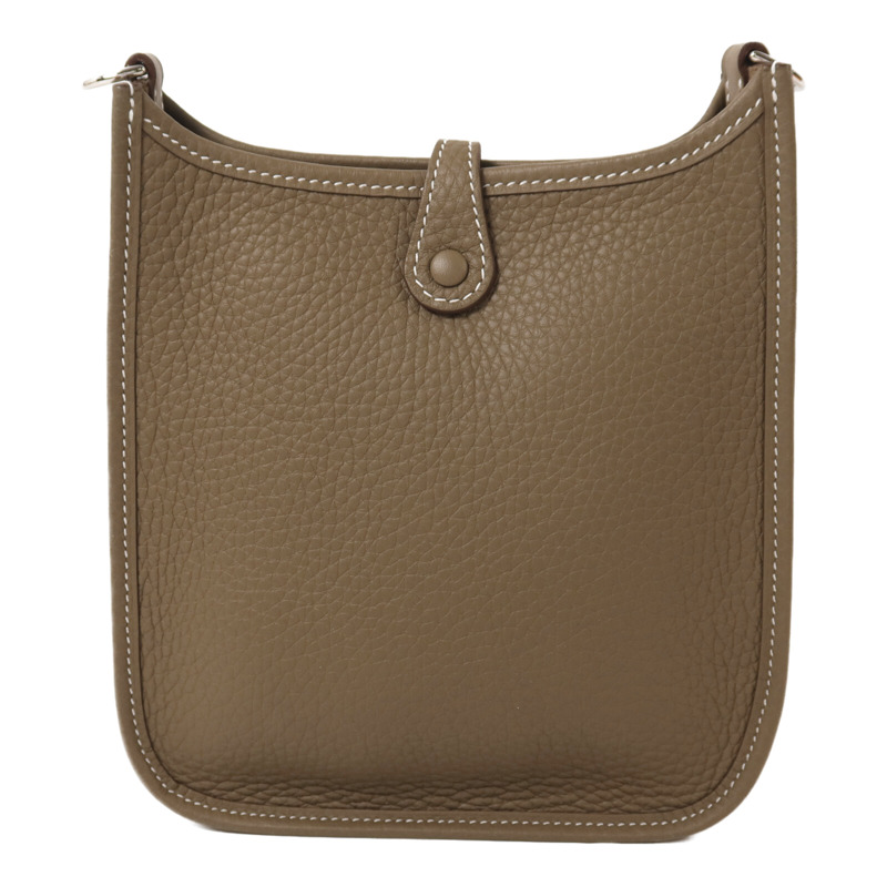 HERMES Clemence皮革Evelyne TPM銀扣肩背袋Etoupe-1