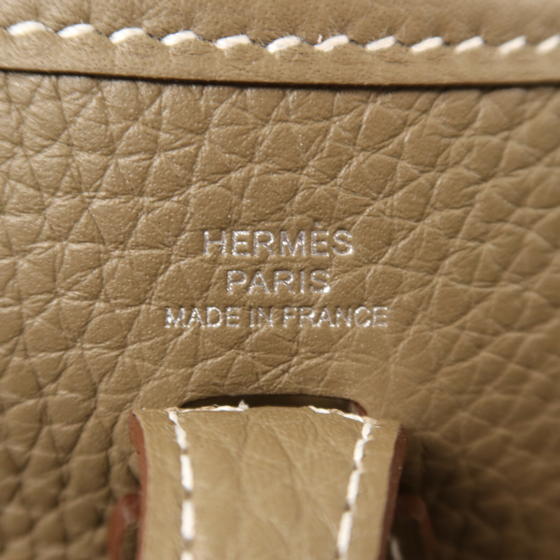 HERMES Clemence皮革Evelyne TPM銀扣肩背袋Etoupe-5