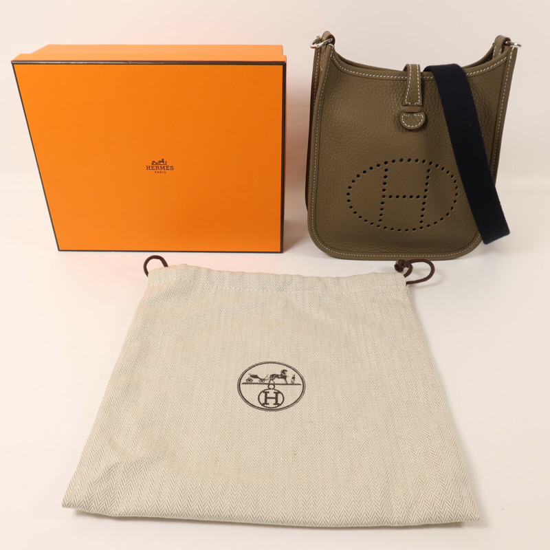 HERMES Clemence皮革Evelyne TPM銀扣肩背袋Etoupe-8