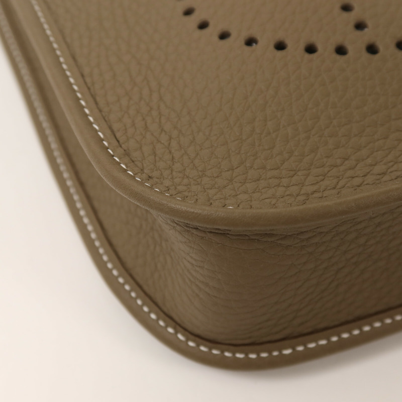HERMES Clemence皮革Evelyne TPM銀扣肩背袋Etoupe-10