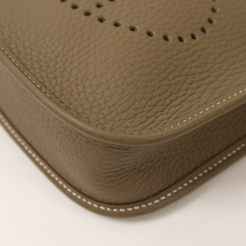 HERMES Clemence皮革Evelyne TPM銀扣肩背袋Etoupe-11