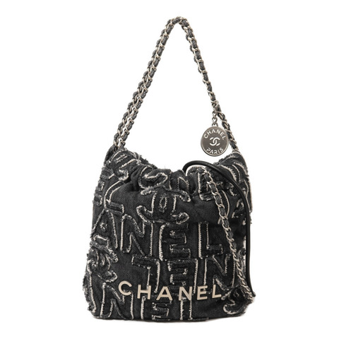 CHANEL 牛仔布Chanel 22 Small銀扣鏈帶肩背袋