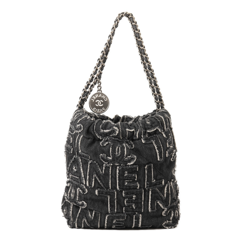 CHANEL 牛仔布Chanel 22 Small銀扣鏈帶肩背袋-1