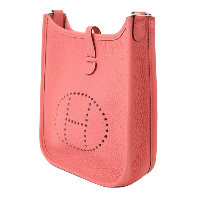 HERMES Clemence皮革Evelyne TPM銀扣肩背袋Rose Azalee-2