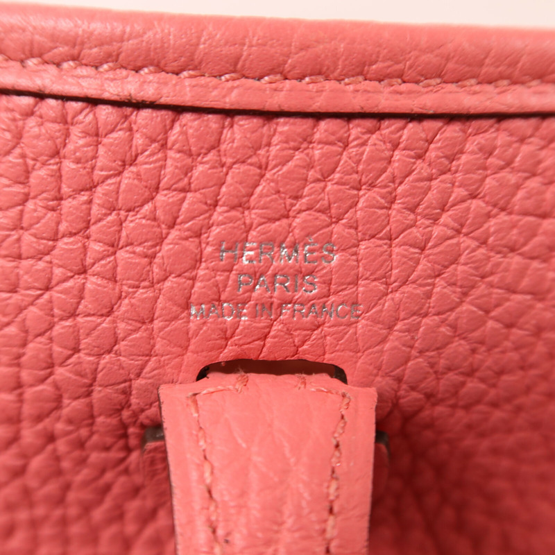 HERMES Clemence皮革Evelyne TPM銀扣肩背袋Rose Azalee-5